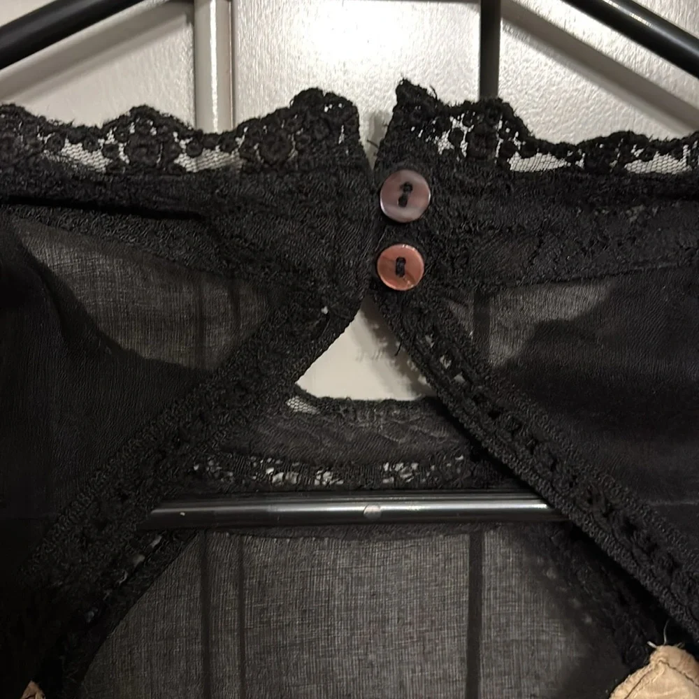 Free People SM Angel Mini Dress Sheer Black Gauze Cotton Boho Crochet Lace - Picture 6 of 8